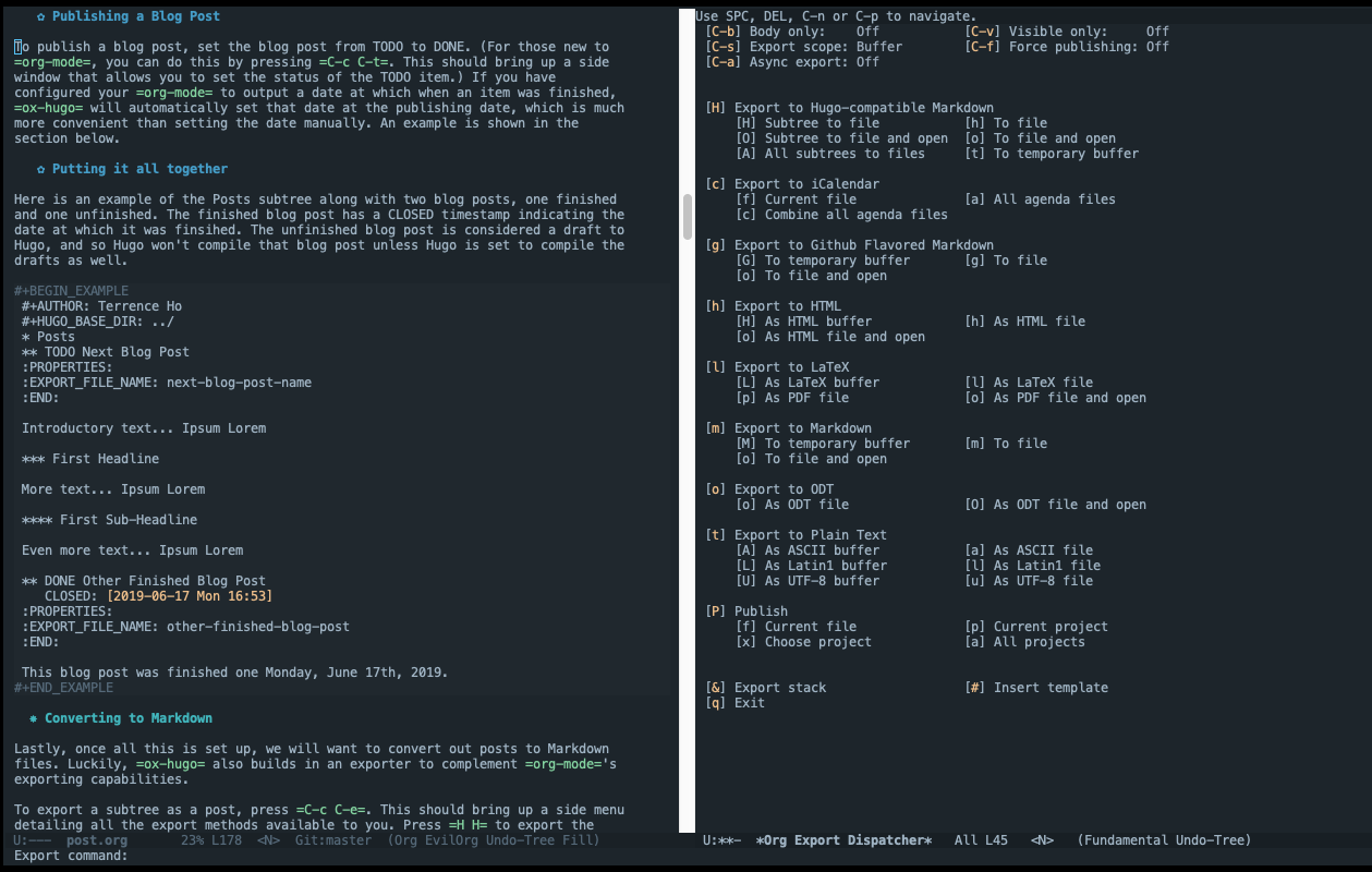 Figure 1: org-mode exporting view